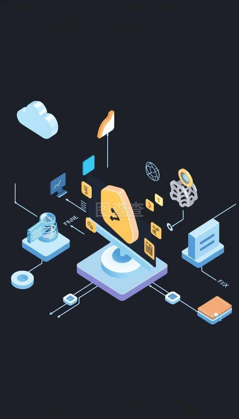 帶有固定和支持符號的軟件開發等距矢量圖 概念解析與應用指南